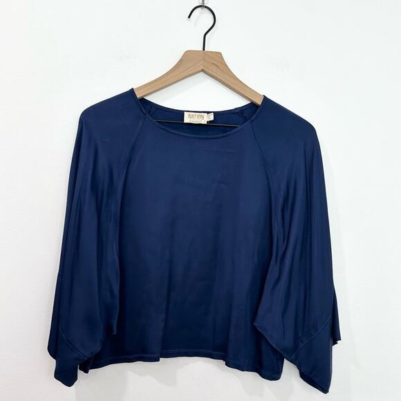 Nation LTD Satin Goya Cropped Tee Blouse Blue size XS - Picture 2 of 6